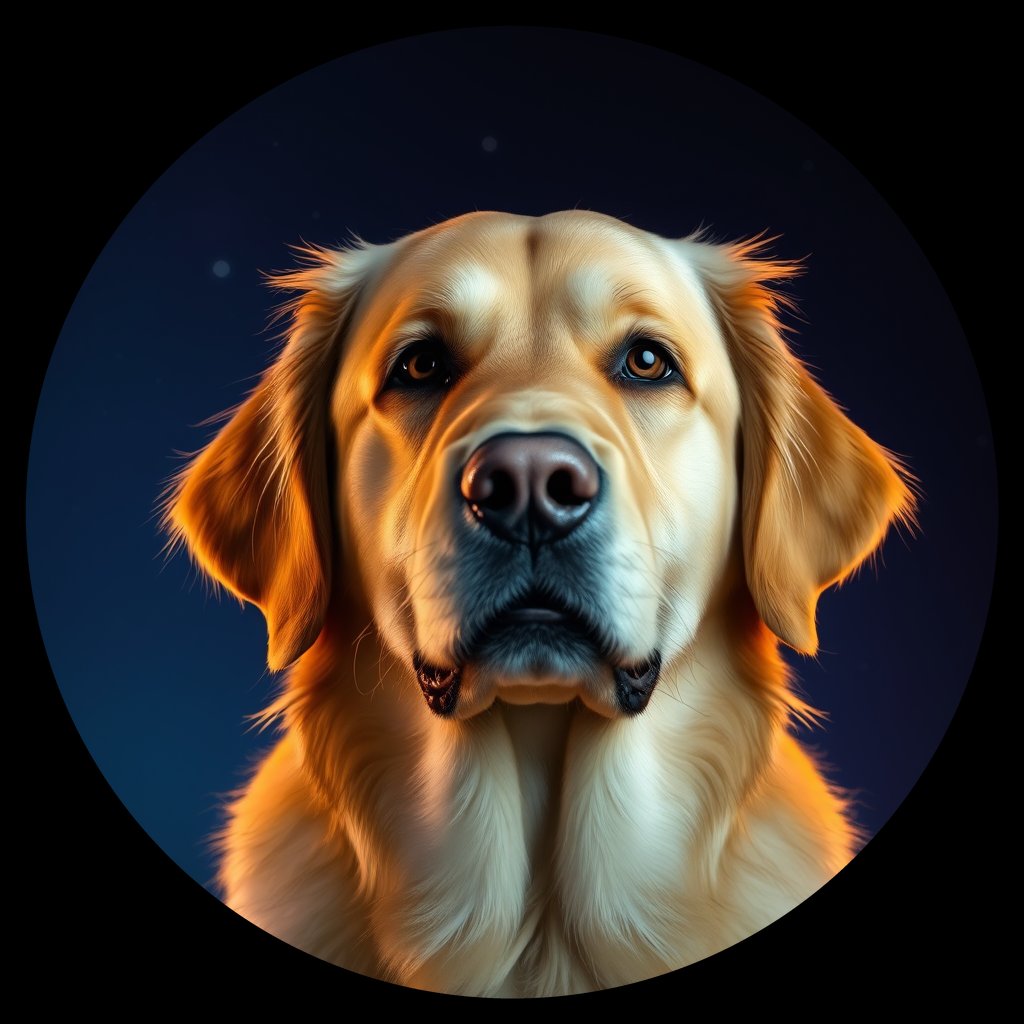 Cosmic medallion portrait of PFZ8D07_PFZ8D07, a Golden Retriever