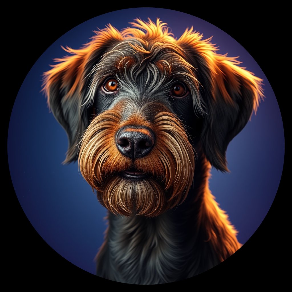 Cosmic medallion portrait of PFZ8D11_PFZ8D11, a Wirehaired Pointing Griffon
