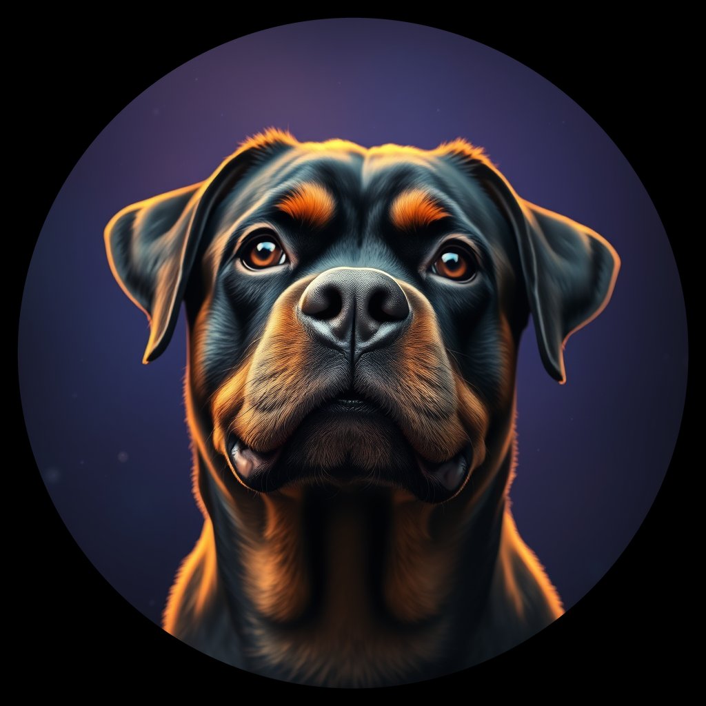 Cosmic medallion portrait of PFZ8D12_PFZ8D12, a Rottweiler