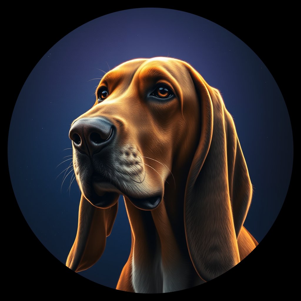 Cosmic medallion portrait of PFZ8E01_PFZ8E01, a Basset Hound