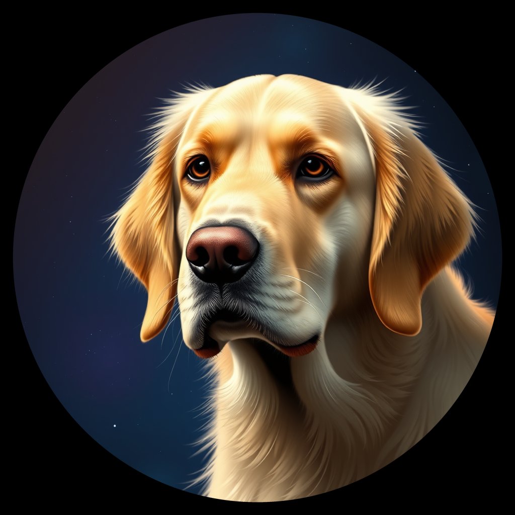 Cosmic medallion portrait of PFZ8E02_PFZ8E02, a Golden Retriever
