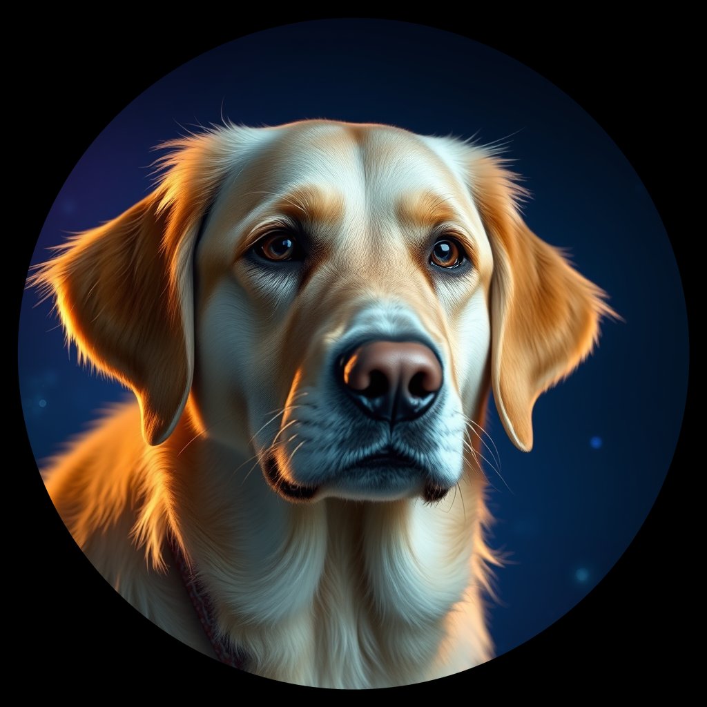 Cosmic medallion portrait of PFZ8E04_PFZ8E04, a Golden Retriever