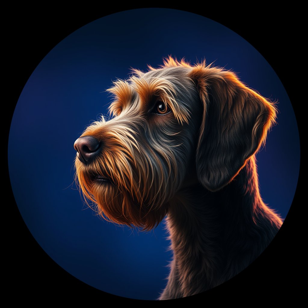 Cosmic medallion portrait of PFZ8E05_PFZ8E05, a Wirehaired Pointing Griffon