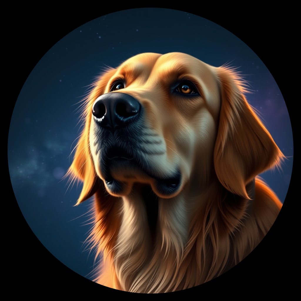 Cosmic medallion portrait of PFZ8E09_PFZ8E09, a Golden Retriever