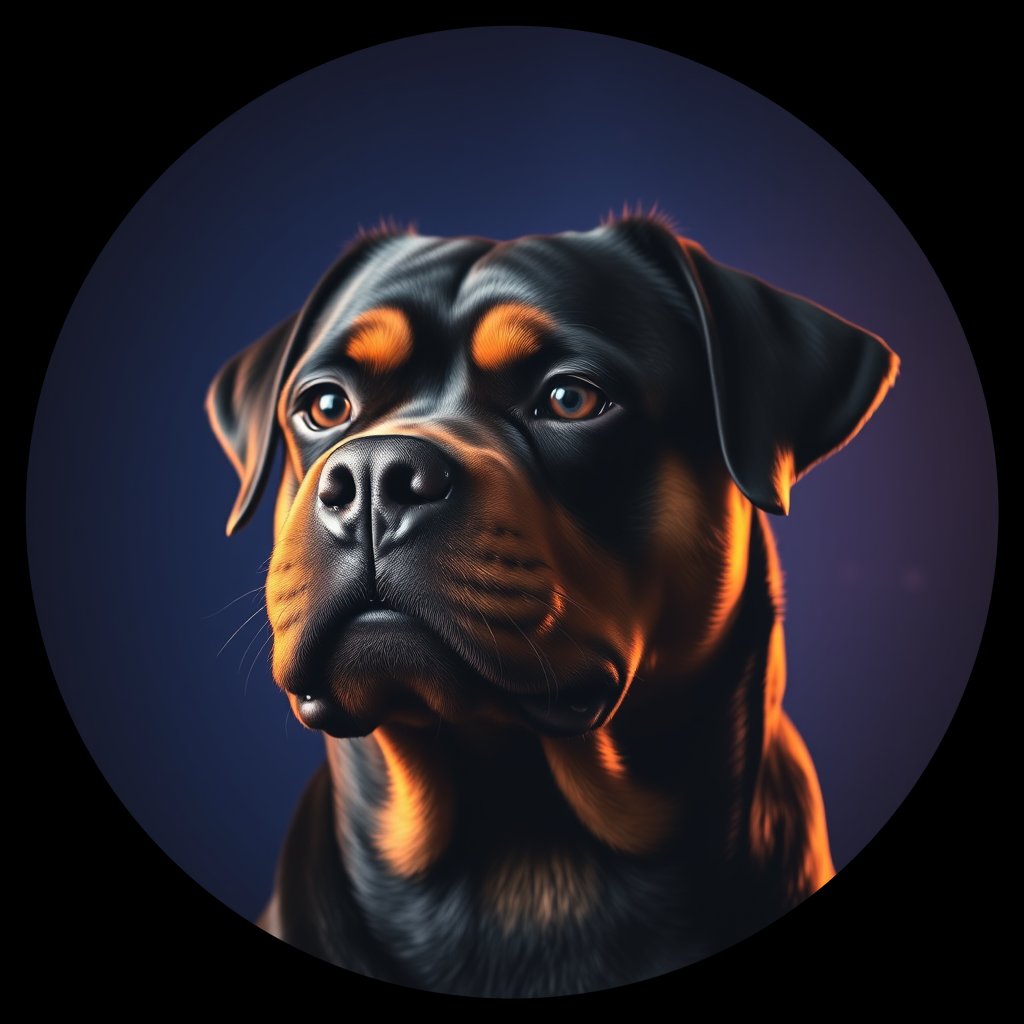 Cosmic medallion portrait of PFZ8E11_PFZ8E11, a Rottweiler
