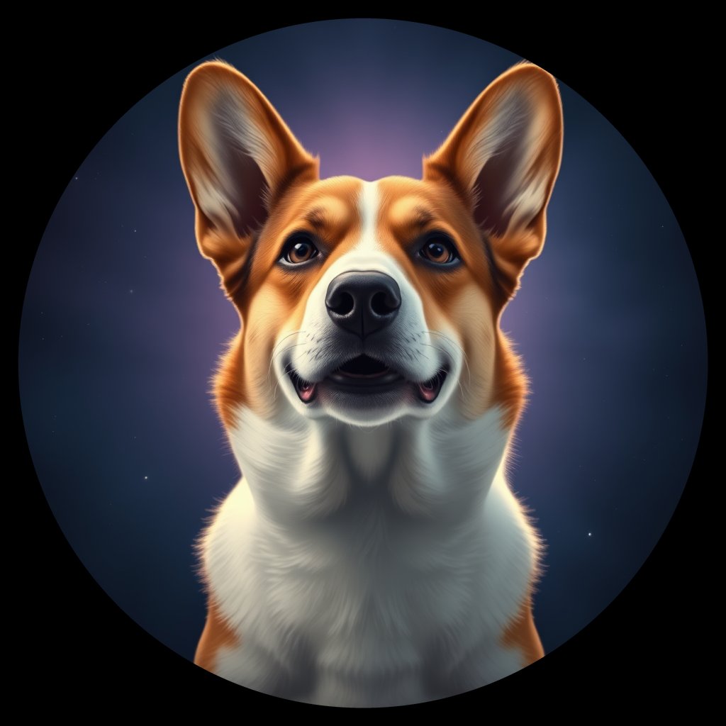 Cosmic medallion portrait of PFZ8F02_PFZ8F02, a Cardigan Welsh Corgi