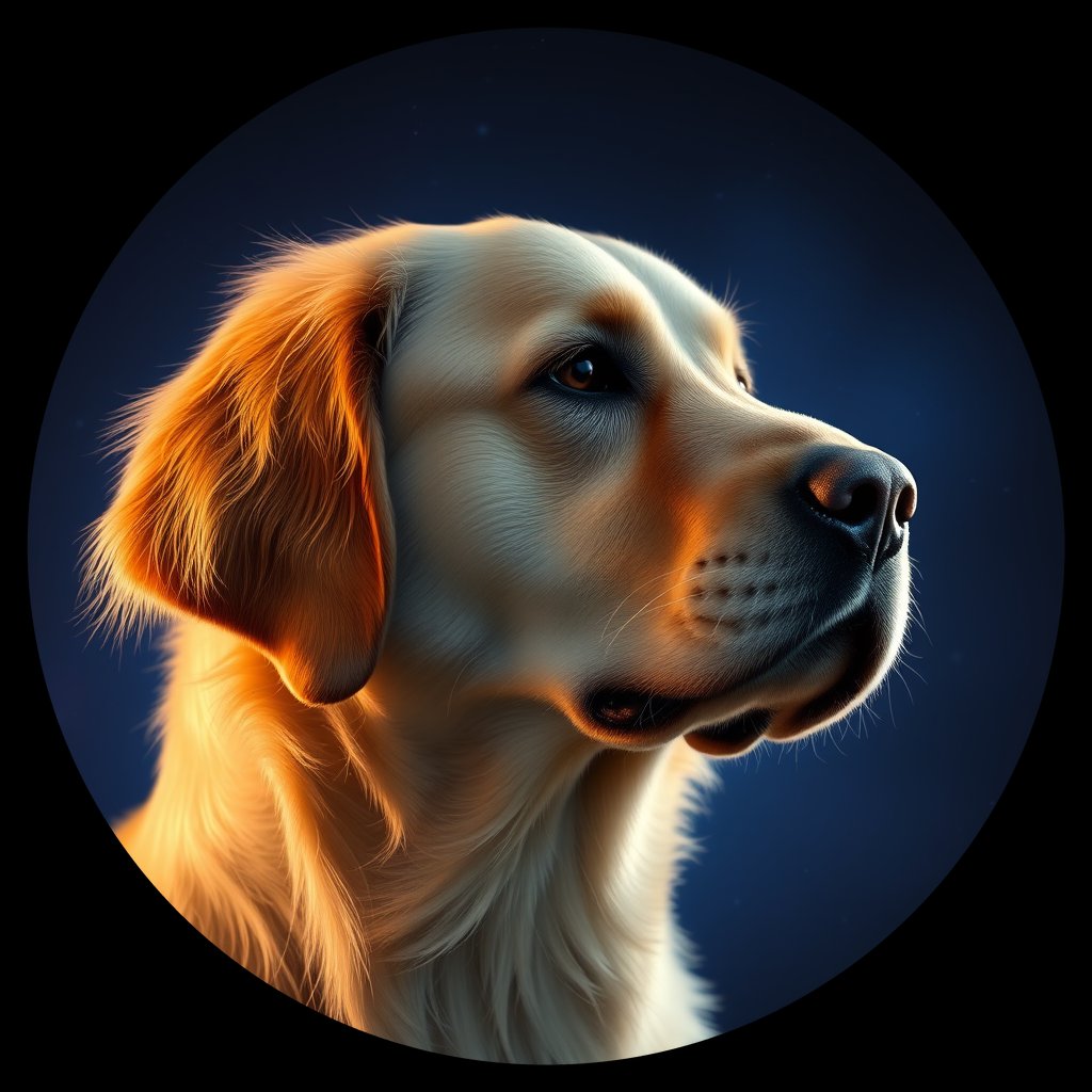 Cosmic medallion portrait of PFZ8F04_PFZ8F04, a Golden Retriever