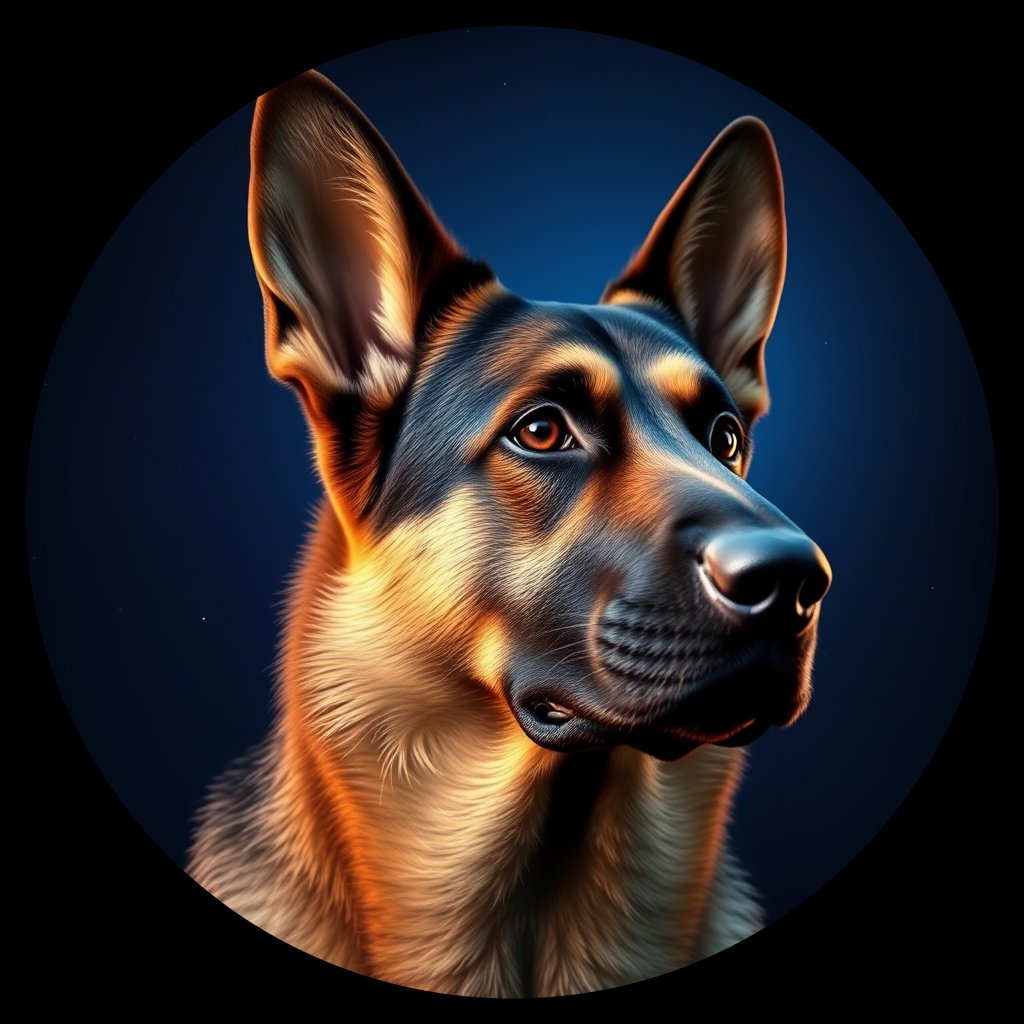 Cosmic medallion portrait of PFZ8F07_PFZ8F07, a German Shepherd