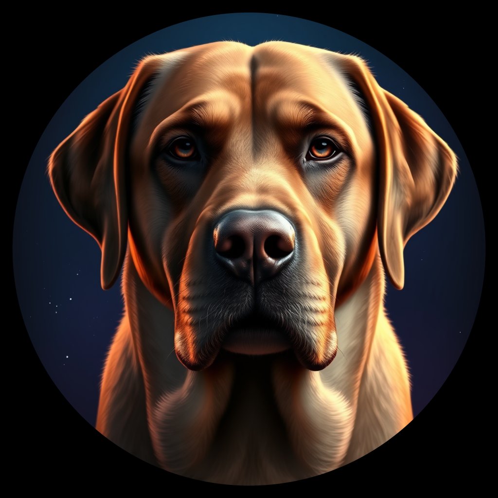 Cosmic medallion portrait of PFZ8F12_PFZ8F12, a Labrador Retriever