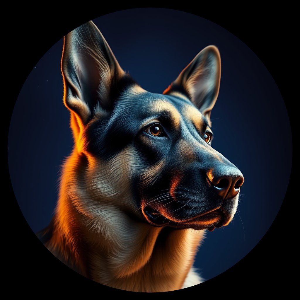 Cosmic medallion portrait of PFZ8G03_PFZ8G03, a German Shepherd