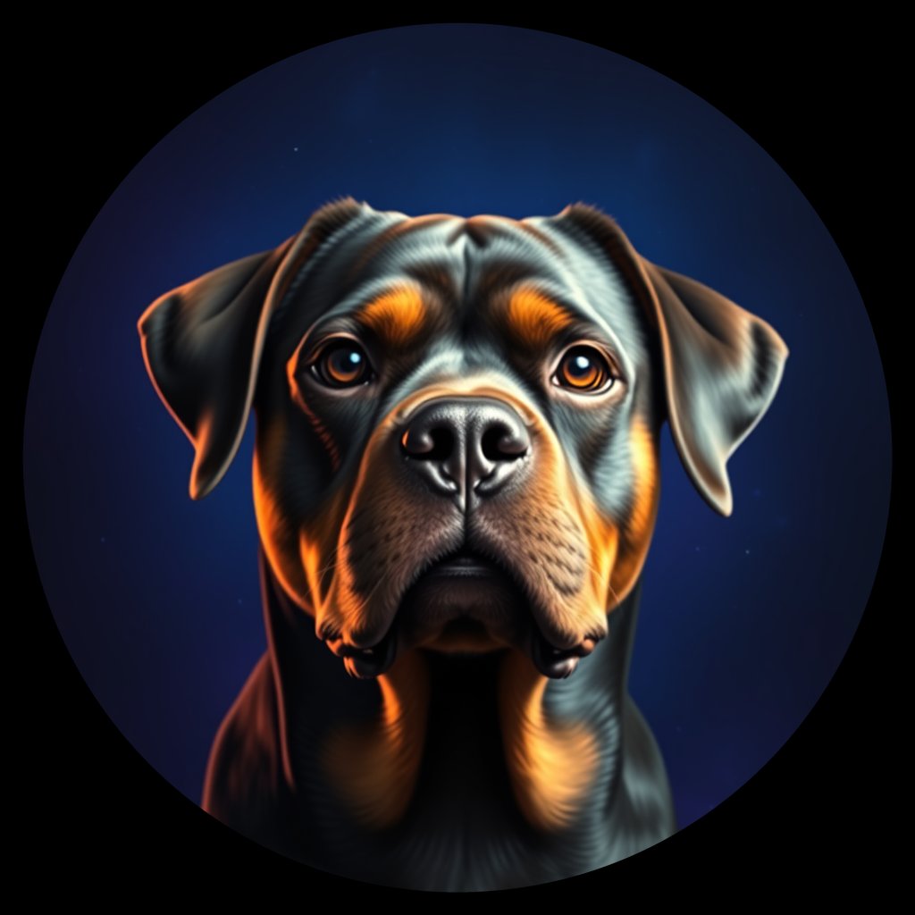 Cosmic medallion portrait of PFZ8H03_PFZ8H03, a Rottweiler