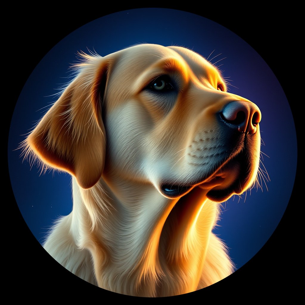 Cosmic medallion portrait of PFZ8H09_PFZ8H09, a Golden Retriever