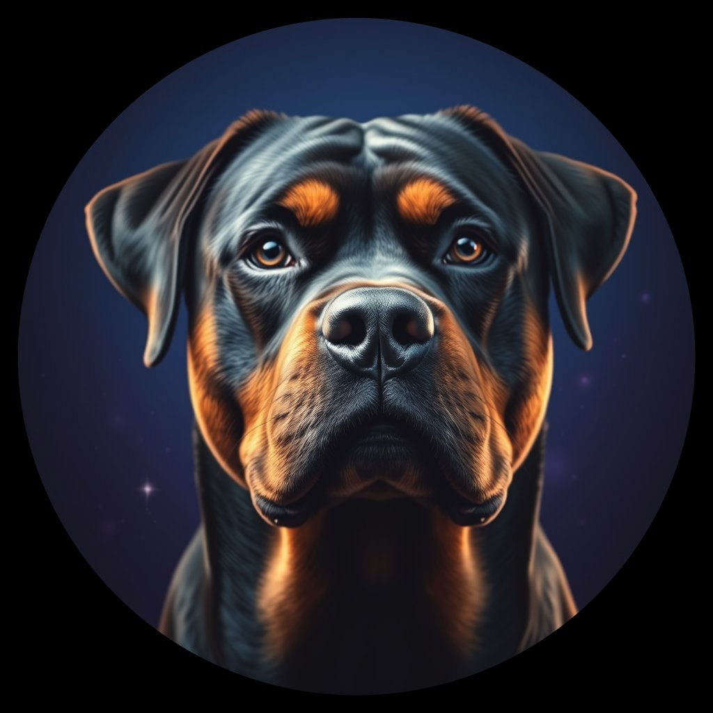 Cosmic medallion portrait of PFZ8H11_PFZ8H11, a Rottweiler
