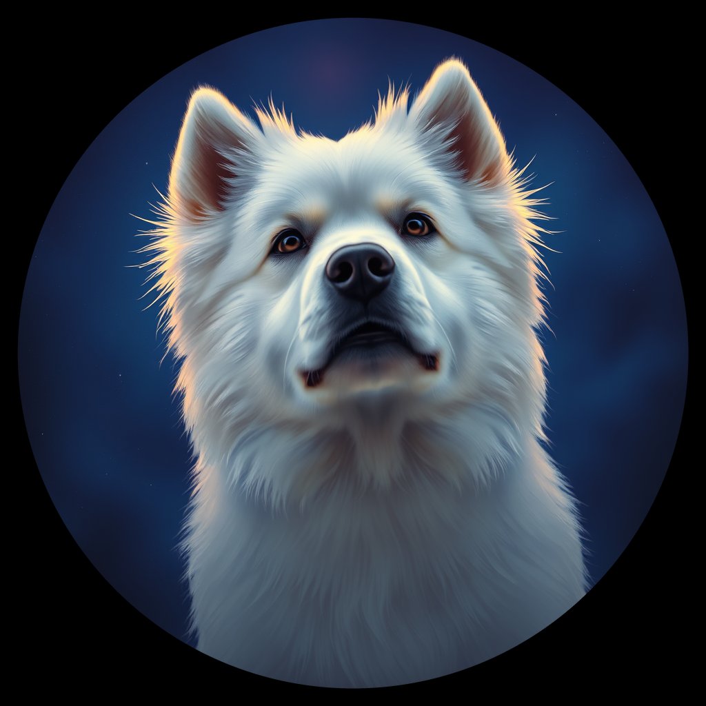 Cosmic medallion portrait of PFZ9A01_PFZ9A01, a Samoyed