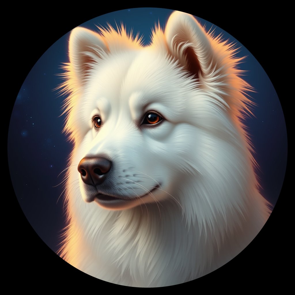 Cosmic medallion portrait of PFZ9A02_PFZ9A02, a Samoyed