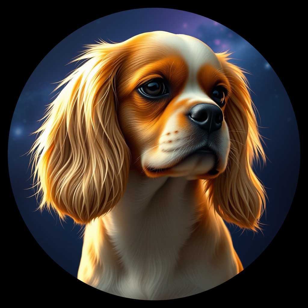 Cosmic medallion portrait of PFZ9A03_PFZ9A03, a Cavalier King Charles Spaniel