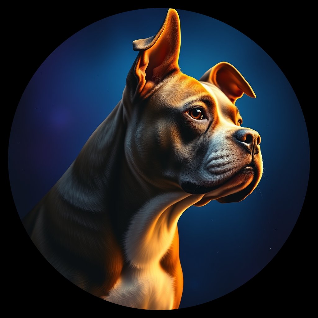 Cosmic medallion portrait of PFZ9A05_PFZ9A05, a Staffordshire Bull Terrier