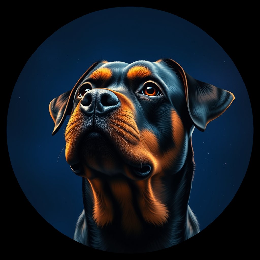Cosmic medallion portrait of PFZ9A06_PFZ9A06, a Rottweiler