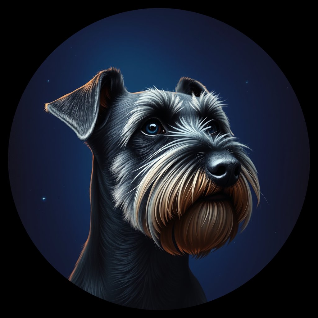 Cosmic medallion portrait of PFZ9A08_PFZ9A08, a Standard Schnauzer