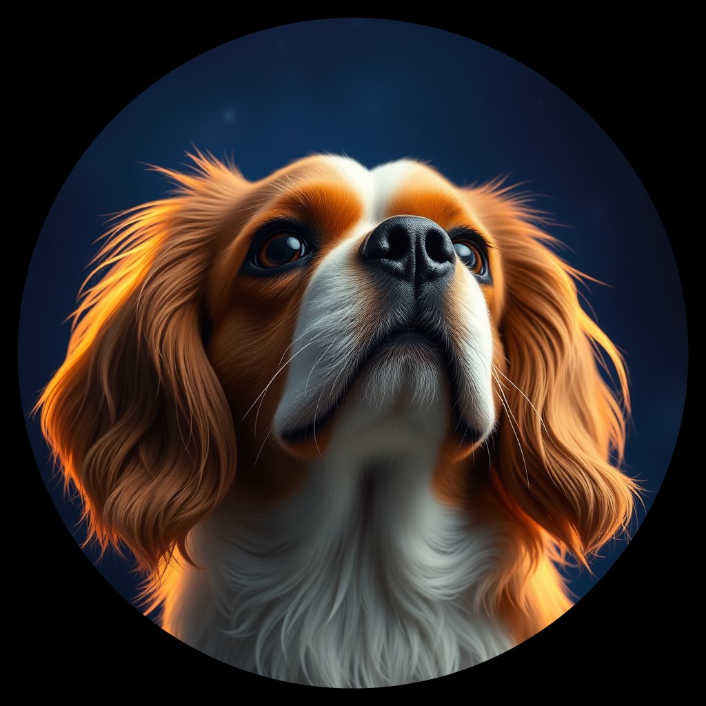 Cosmic medallion portrait of PFZ9B03_PFZ9B03, a Cavalier King Charles Spaniel
