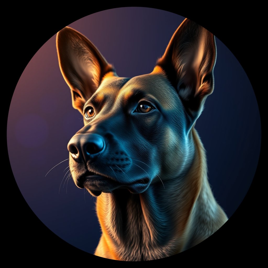 Cosmic medallion portrait of PFZ9B05_PFZ9B05, a Belgian Malinois