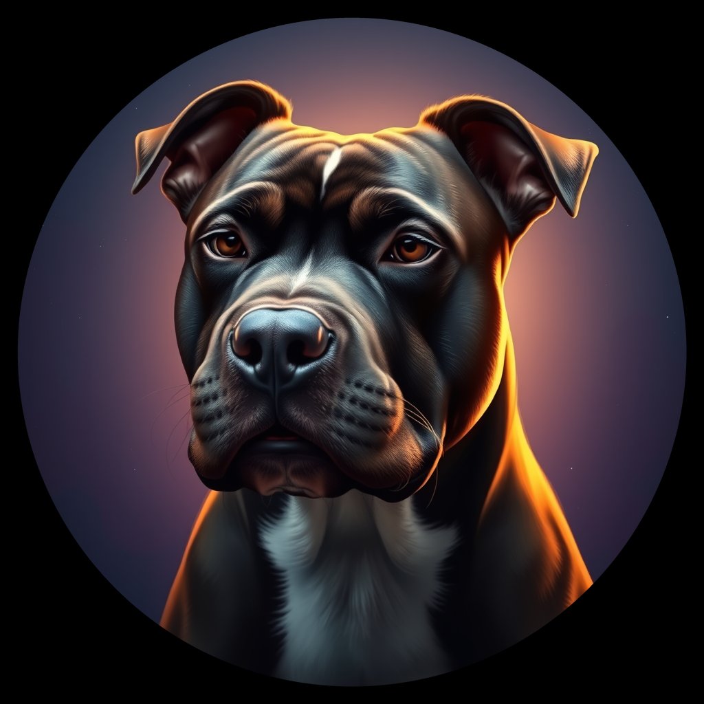 Cosmic medallion portrait of PFZ9B06_PFZ9B06, a Staffordshire Bull Terrier