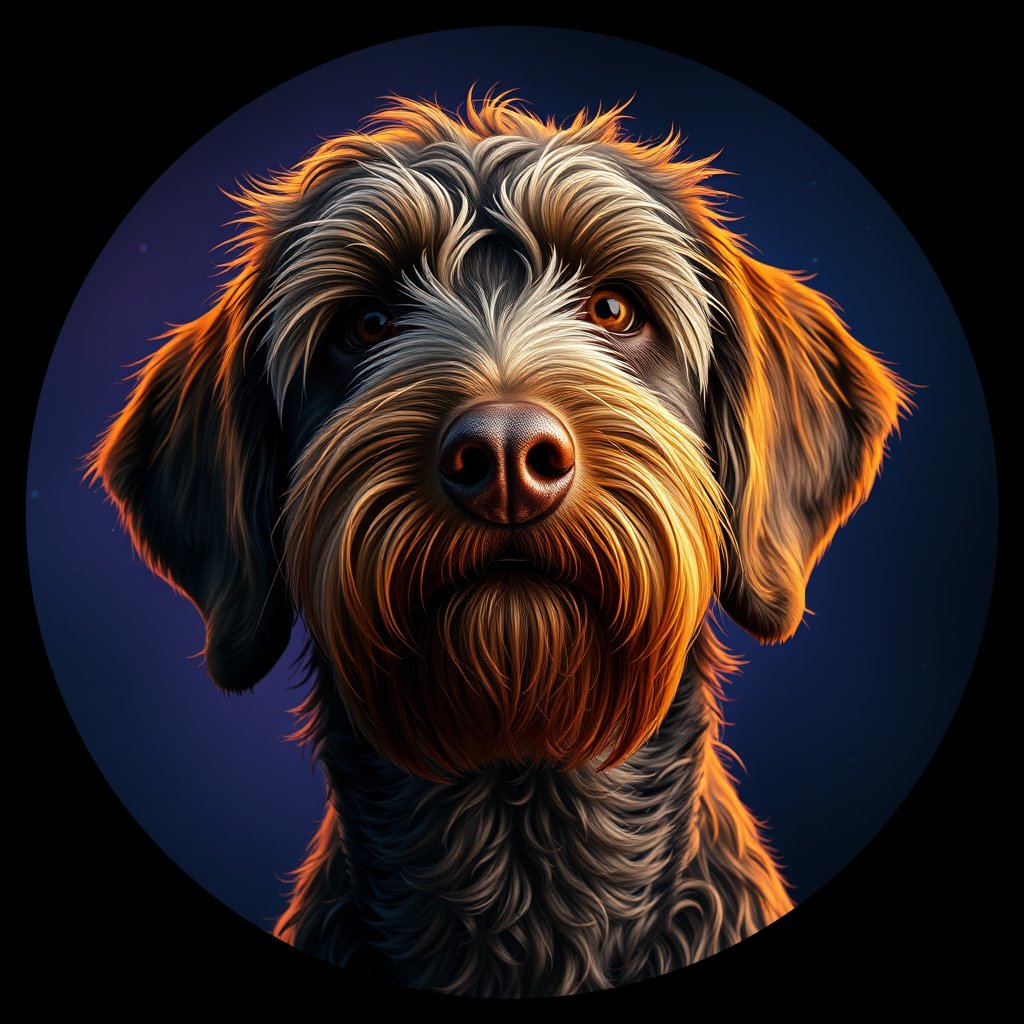 Cosmic medallion portrait of PFZ9B08_PFZ9B08, a Wirehaired Pointing Griffon
