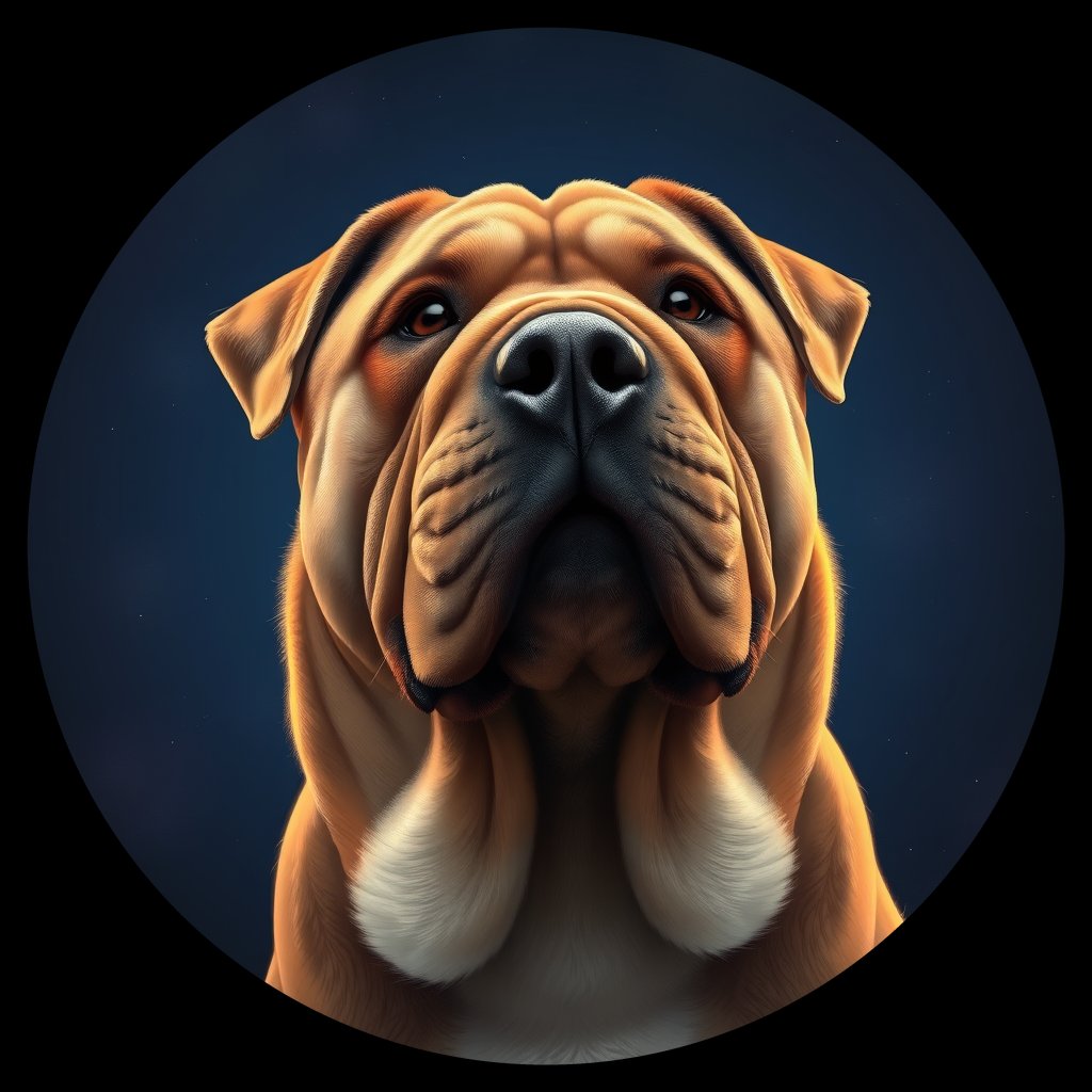 Cosmic medallion portrait of PFZ9B09_PFZ9B09, a Chinese Shar Pei