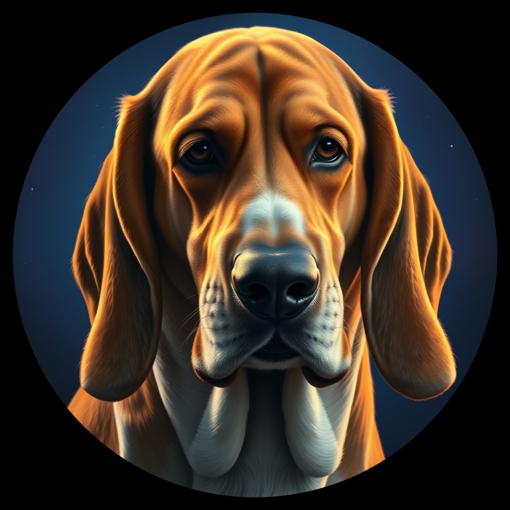Cosmic medallion portrait of PFZ9B10_PFZ9B10, a Basset Hound