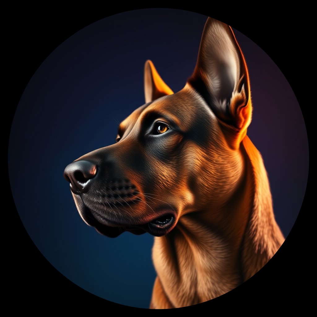 Cosmic medallion portrait of PFZ9B12_PFZ9B12, a Belgian Malinois