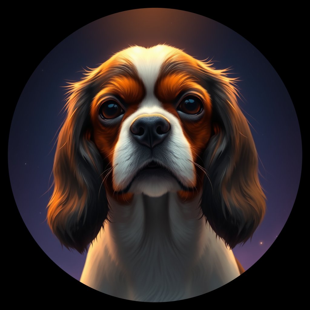 Cosmic medallion portrait of PFZ9C02_PFZ9C02, a Cavalier King Charles Spaniel