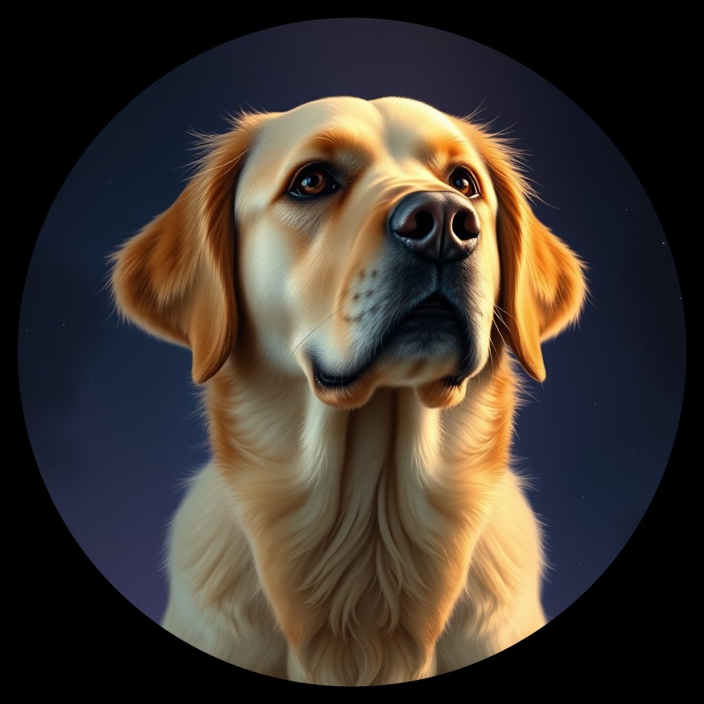 Cosmic medallion portrait of PFZ9C04_PFZ9C04, a Golden Retriever
