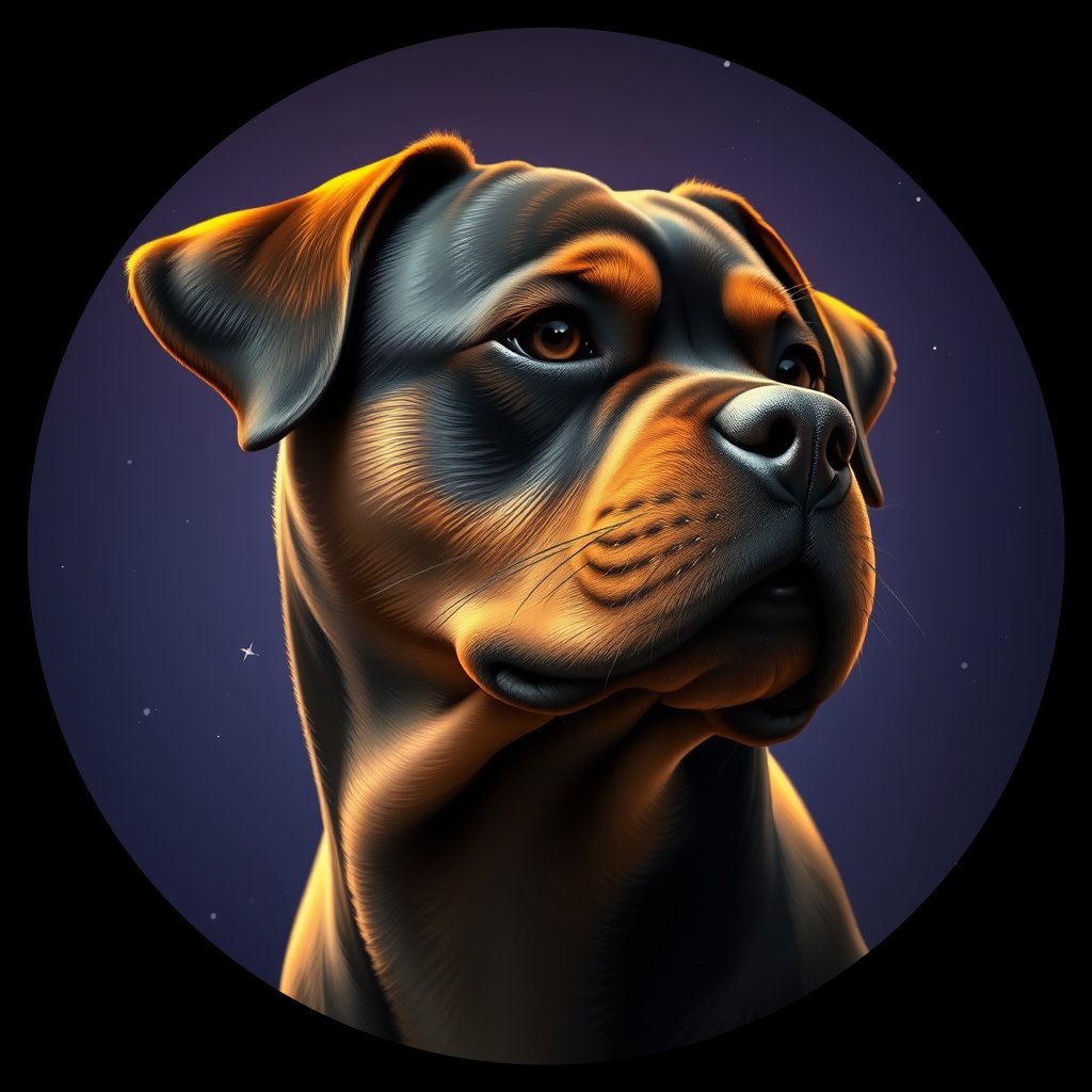 Cosmic medallion portrait of PFZ9C06_PFZ9C06, a Rottweiler