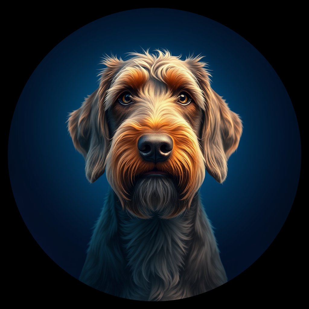 Cosmic medallion portrait of PFZ9C07_PFZ9C07, a Wirehaired Pointing Griffon