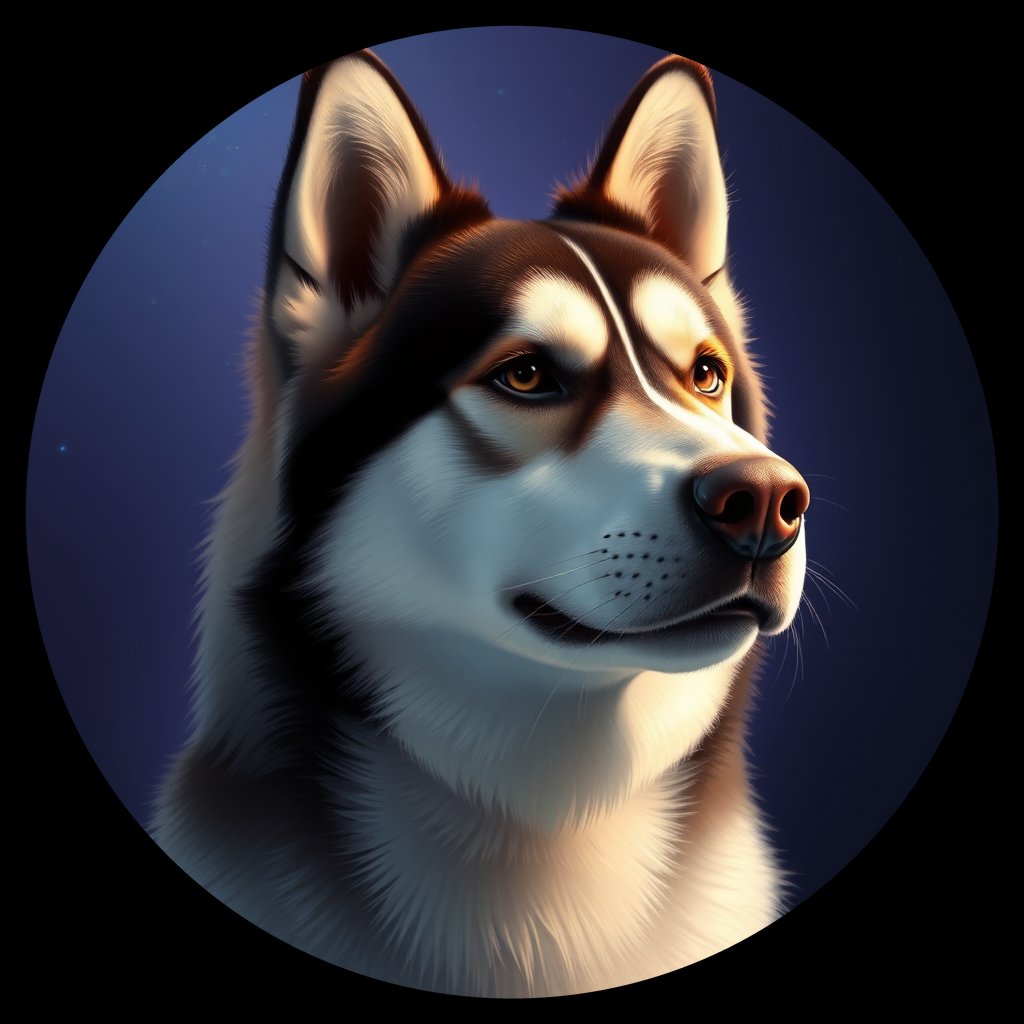 Cosmic medallion portrait of PFZ9C11_PFZ9C11, a Alaskan Malamute