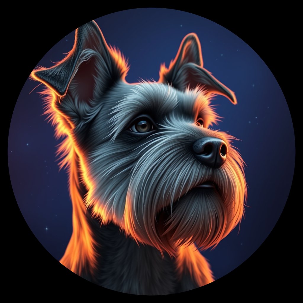 Cosmic medallion portrait of PFZ9D02_PFZ9D02, a Miniature Schnauzer