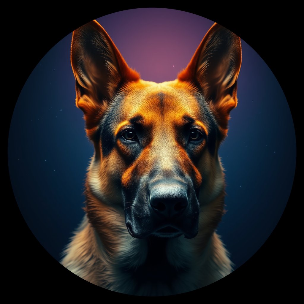 Cosmic medallion portrait of PFZ9D04_PFZ9D04, a German Shepherd