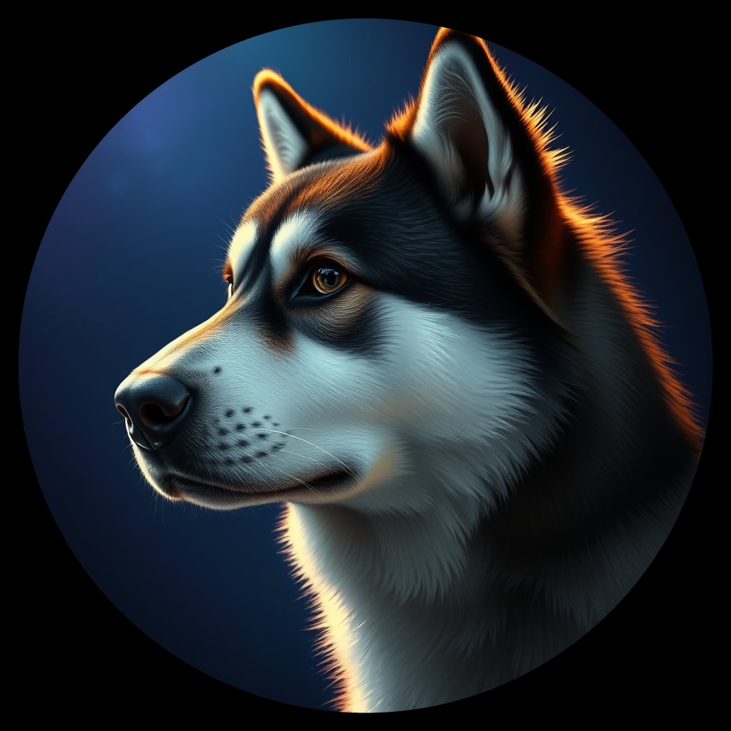 Cosmic medallion portrait of PFZ9D06_PFZ9D06, a Alaskan Malamute