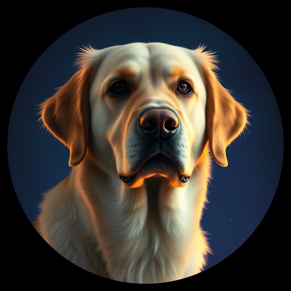 Cosmic medallion portrait of PFZ9D07_PFZ9D07, a Golden Retriever