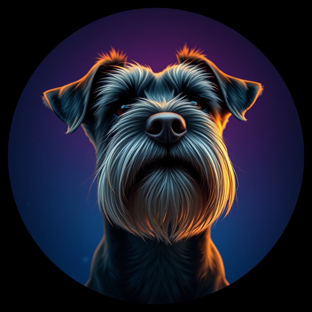 Cosmic medallion portrait of PFZ9D09_PFZ9D09, a Miniature Schnauzer