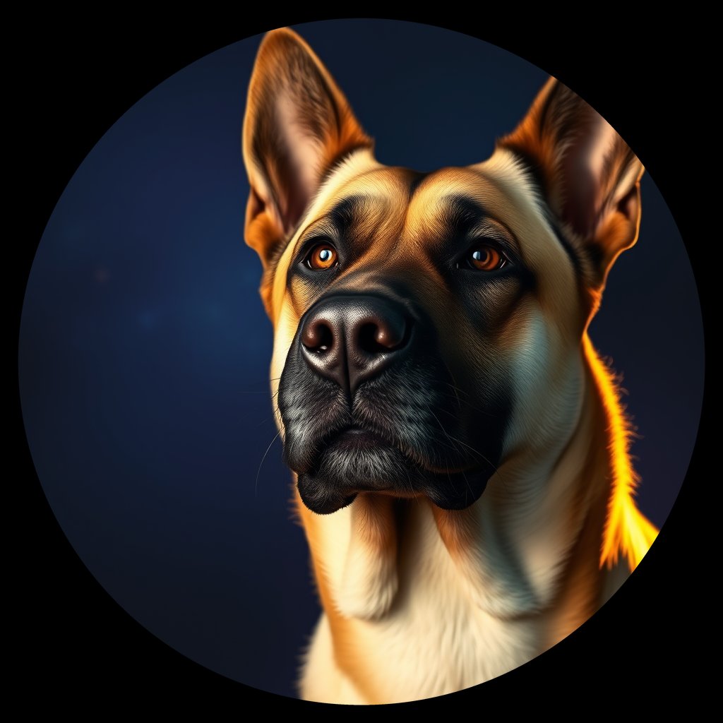 Cosmic medallion portrait of PFZ9D10_PFZ9D10, a Belgian Malinois