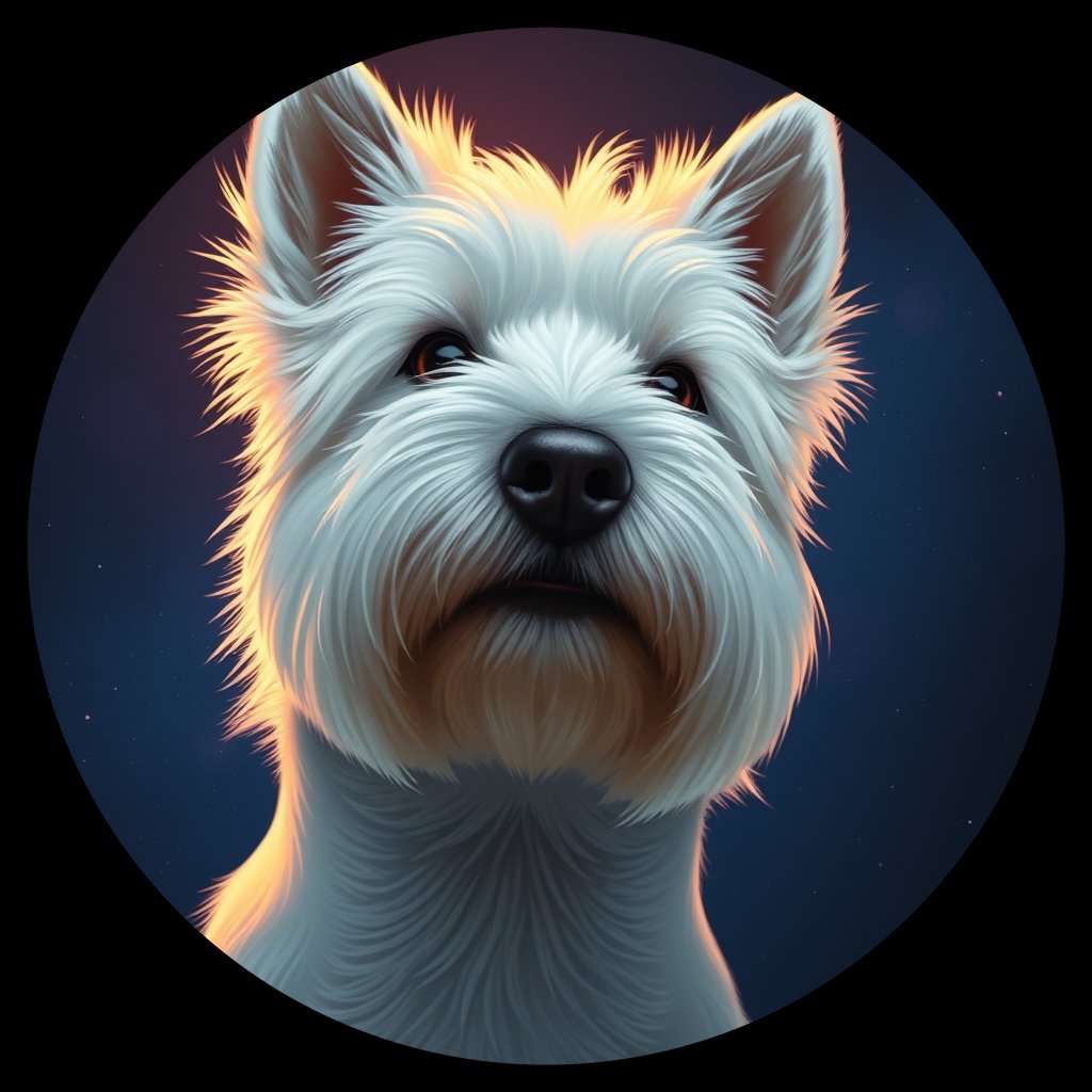 Cosmic medallion portrait of PFZ9E01_PFZ9E01, a West Highland White Terrier