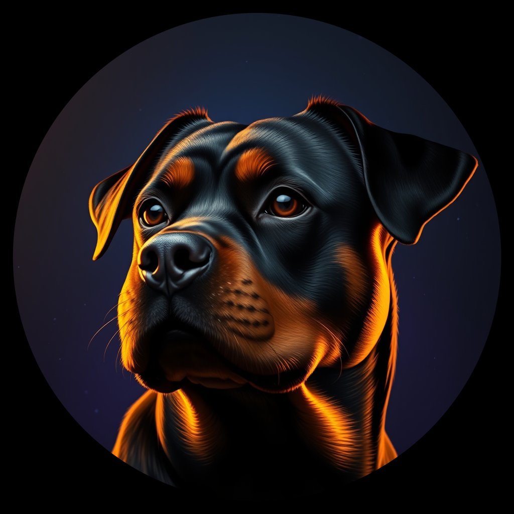 Cosmic medallion portrait of PFZ9E04_PFZ9E04, a Rottweiler