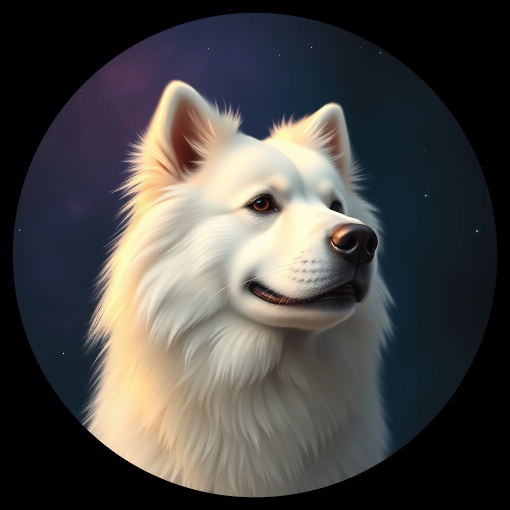 Cosmic medallion portrait of PFZ9E05_PFZ9E05, a Samoyed