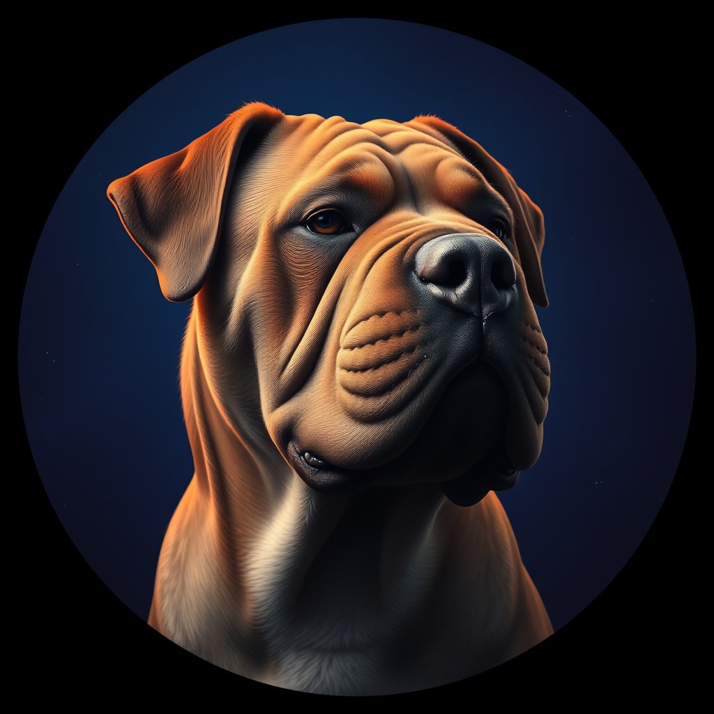 Cosmic medallion portrait of PFZ9E06_PFZ9E06, a Chinese Shar Pei