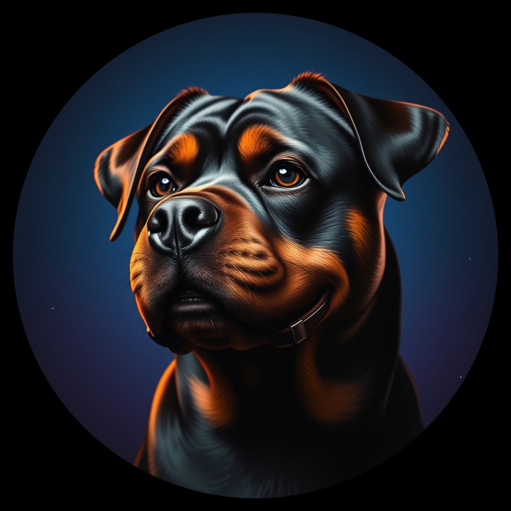 Cosmic medallion portrait of PFZ9E07_PFZ9E07, a Rottweiler