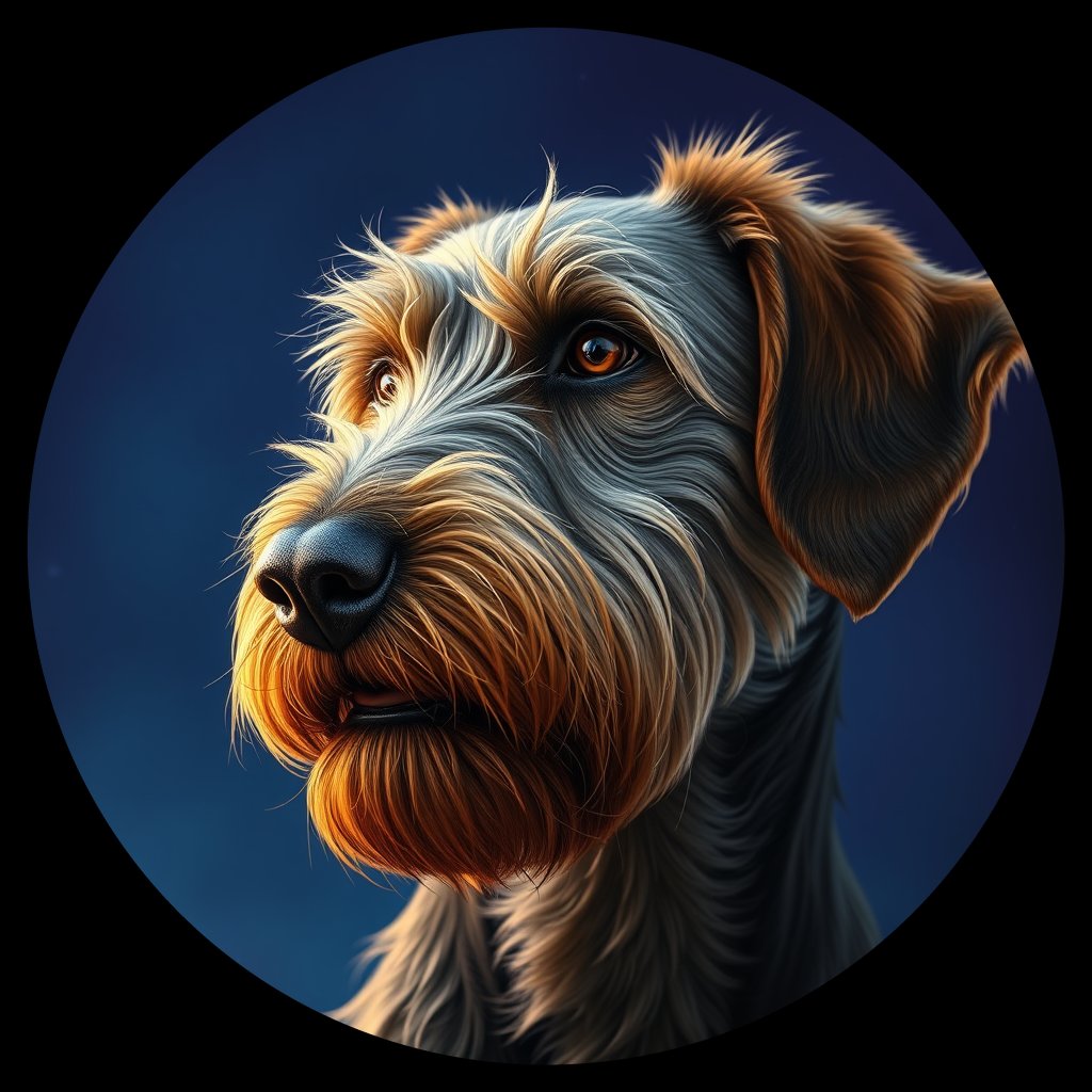 Cosmic medallion portrait of PFZ9E08_PFZ9E08, a Wirehaired Pointing Griffon