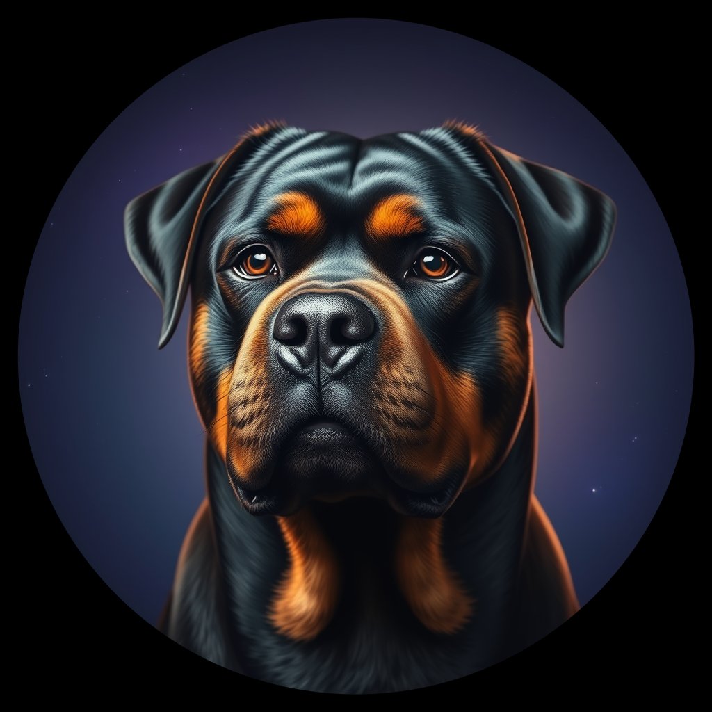 Cosmic medallion portrait of PFZ9E09_PFZ9E09, a Rottweiler