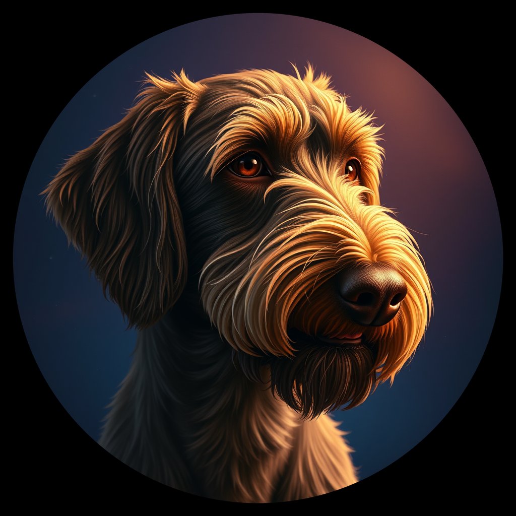 Cosmic medallion portrait of PFZ9E10_PFZ9E10, a Wirehaired Pointing Griffon