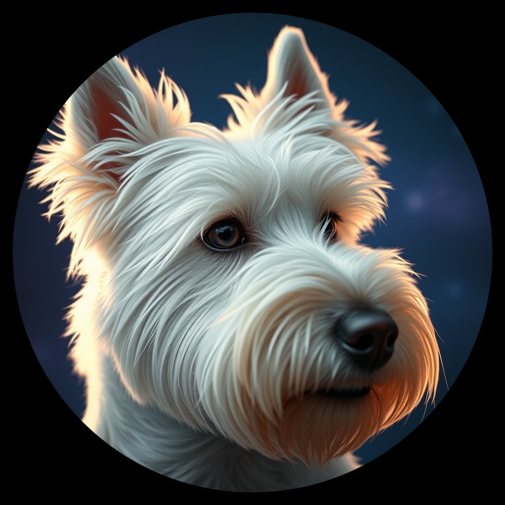Cosmic medallion portrait of PFZ9E11_PFZ9E11, a West Highland White Terrier